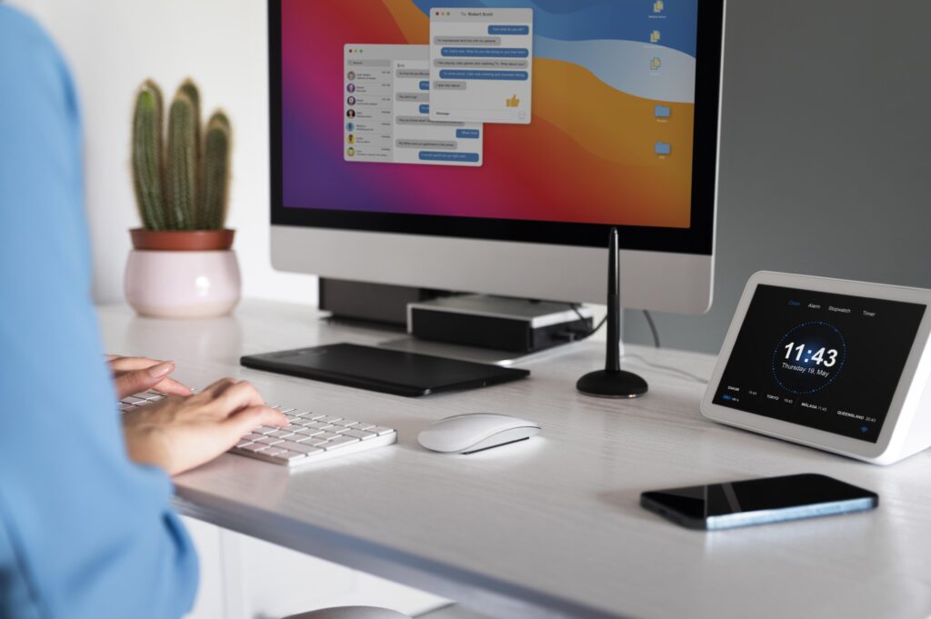 close up hands typing desk